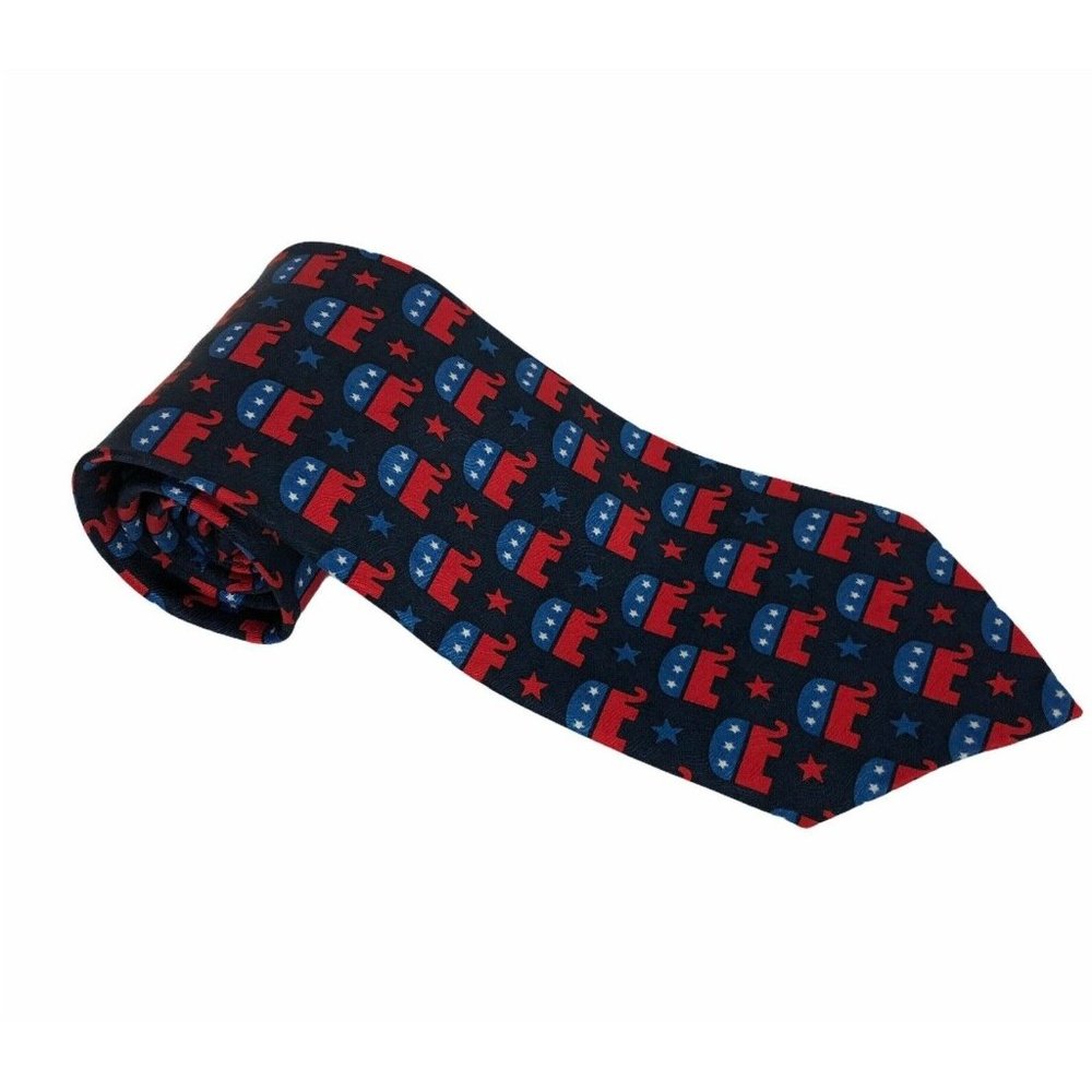 Republican GOP Conservative Elephant dino bassi Mens Tie Black 100% Silk